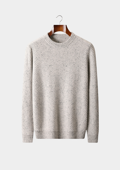 Pure Cashmere Light Gray Herringbone Crewneck | Vallentty