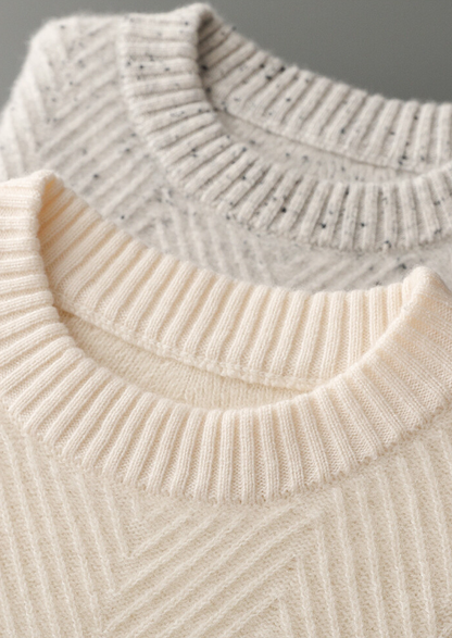 Pure Cashmere Light Gray Herringbone Crewneck | Vallentty
