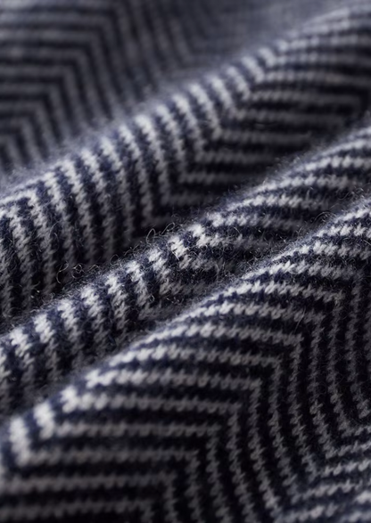 Pure Extra-Fine Merino Wool Navy Blue Herringbone Set | Vallentty