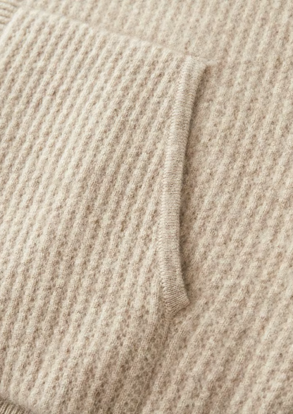 Pure Extra-Fine Merino Wool Ribbed Zipper Hoodie | Vallentty