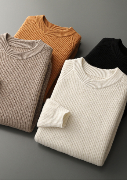 Pure Extra-Fine Merino Wool Ribbed Raglan Crewneck | Vallentty