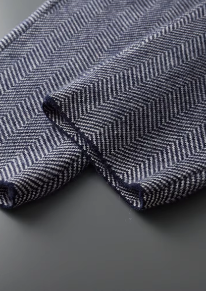 Pure Extra-Fine Merino Wool Navy Blue Herringbone Set | Vallentty