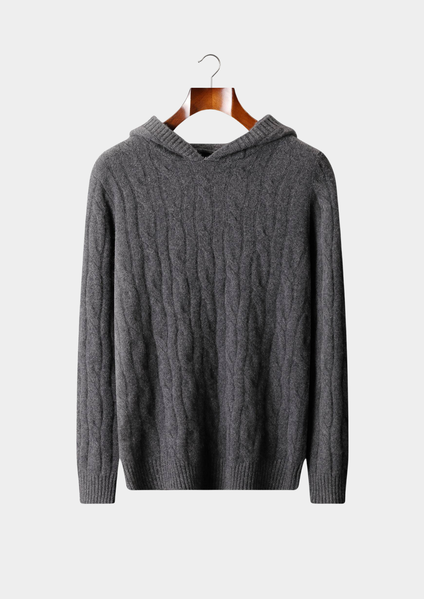 Pure Cashmere Dark Gray Cable Knit Hoodie | Vallentty