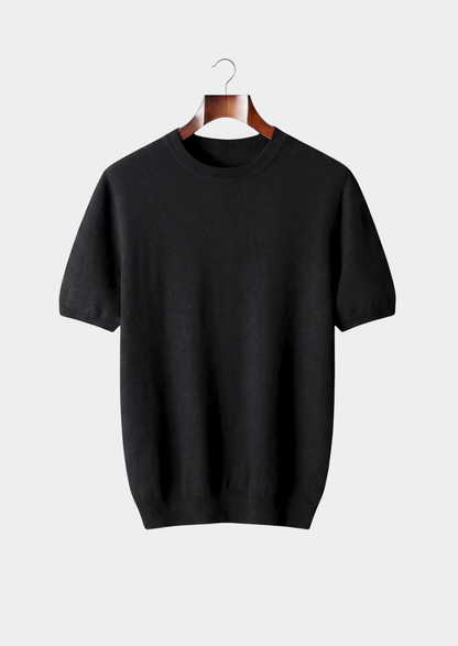 Premium Cashmere Classic Crewneck T-Shirt - Black | Vallentty
