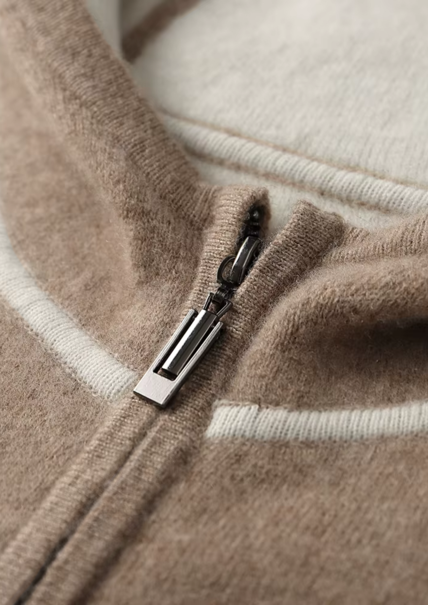 Premium Cashmere Two Tone Zipper Hoodie | Vallentty