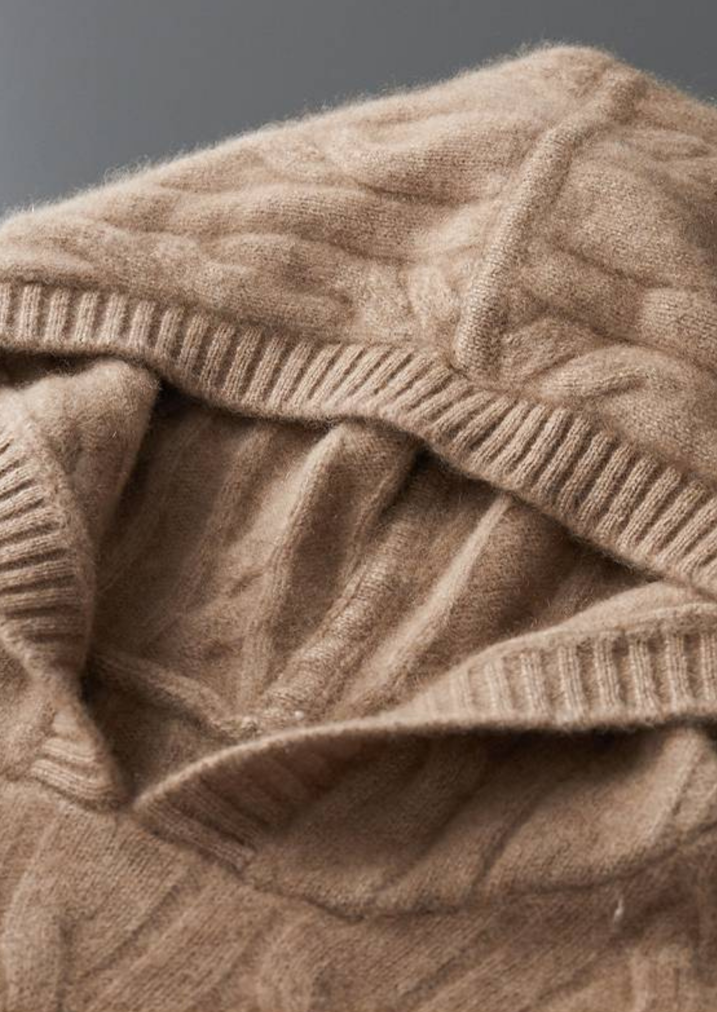 Pure Cashmere Sand Cable Knit Hoodie | Vallentty