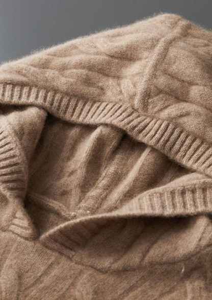 Pure Cashmere Sand Cable Knit Hoodie | Vallentty