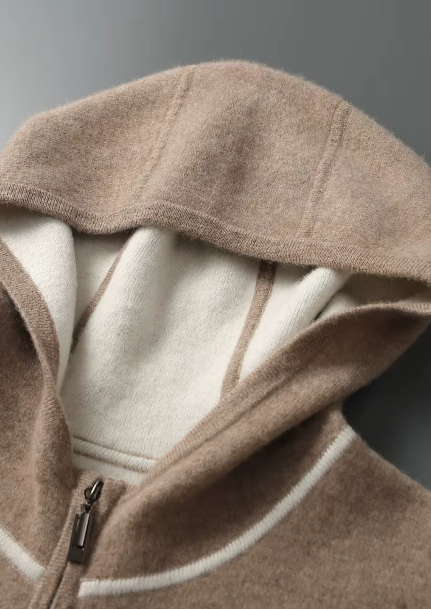 Premium Cashmere Two Tone Zipper Hoodie | Vallentty