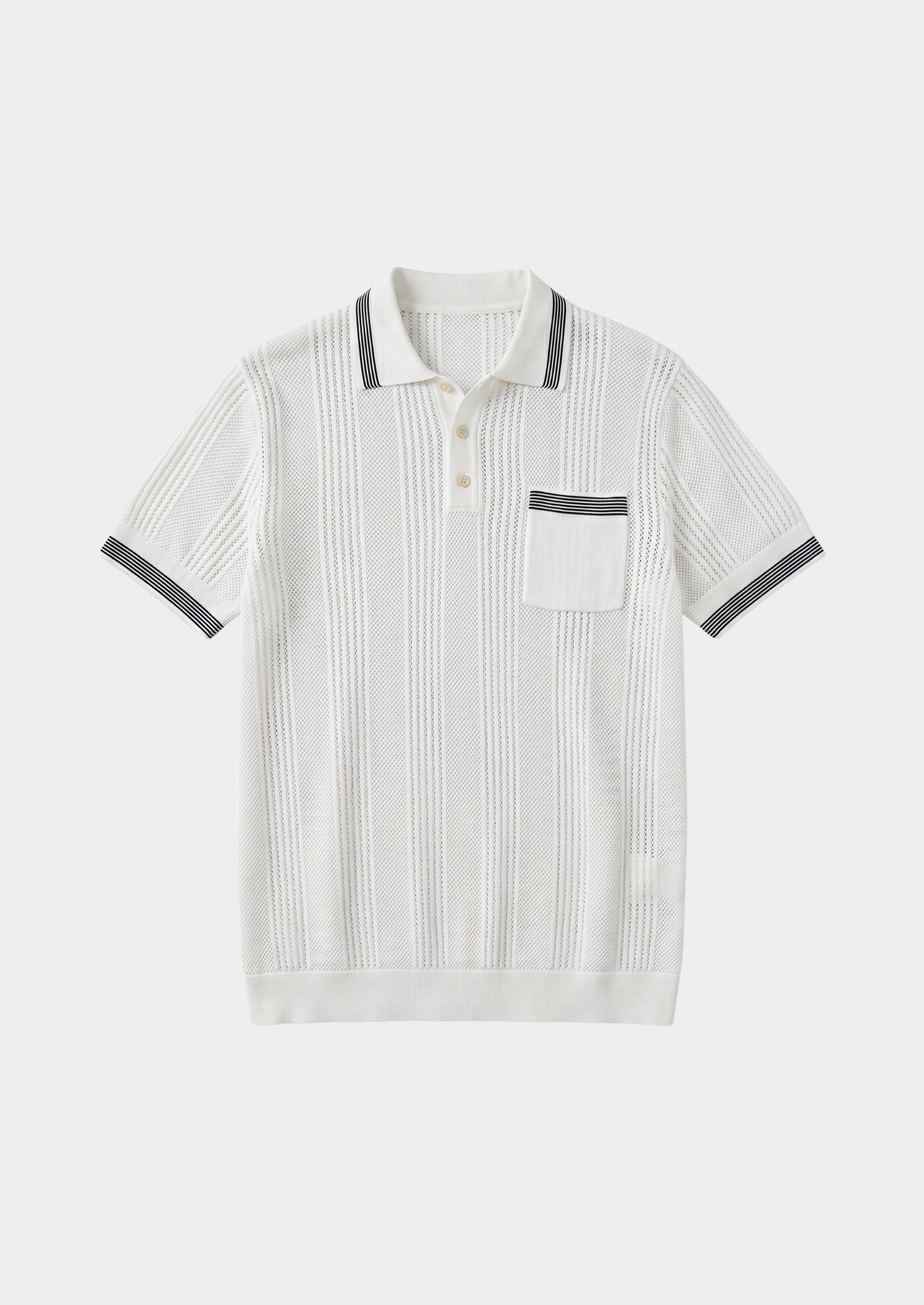 Leon White Open Knit Lightweight Polo | Vallentty
