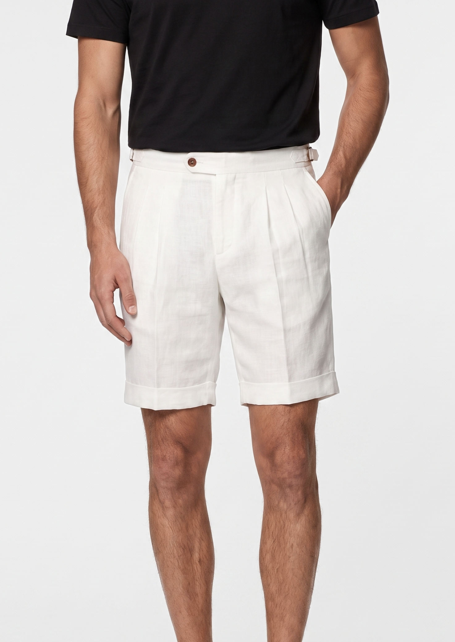 White Pleated Linen Seaside Shorts | Vallentty