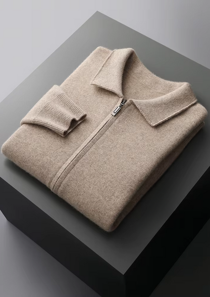 Pure Extra-Fine Merino Wool Zip Polo Cardigan | Vallentty