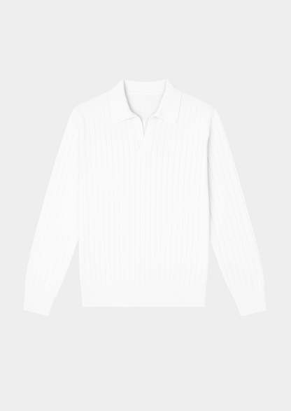 White Buttonless Ribbed Polo | Vallentty