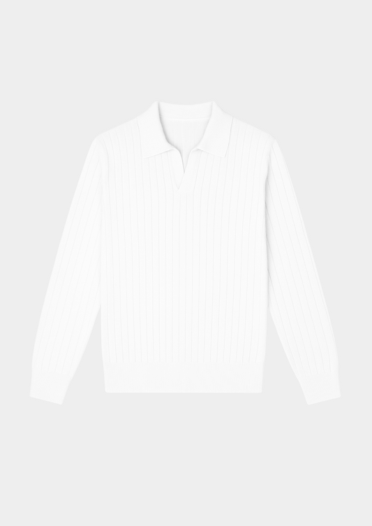 White Buttonless Ribbed Polo | Vallentty