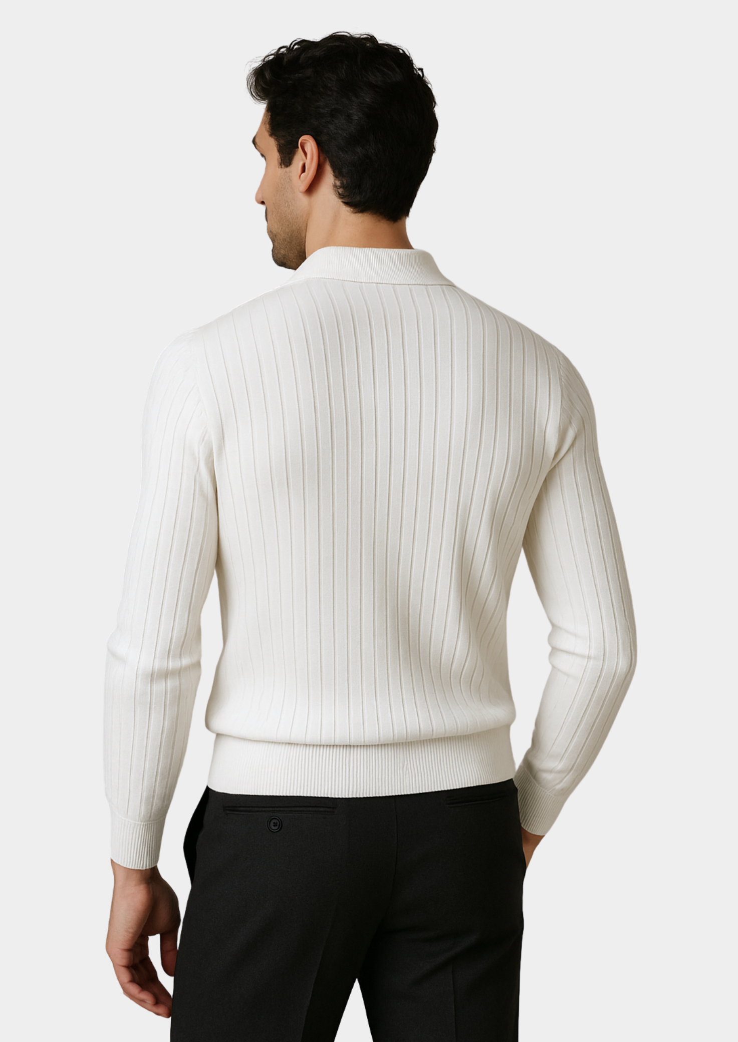 White Buttonless Ribbed Polo | Vallentty