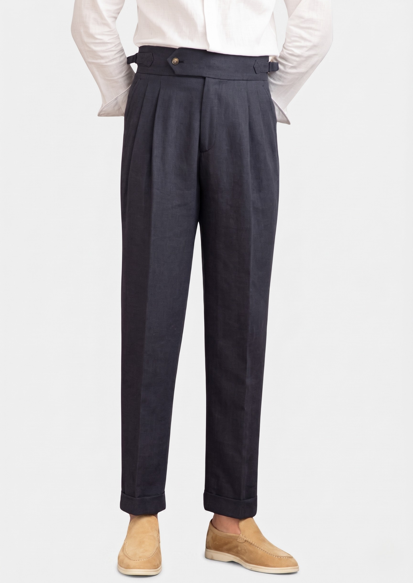 Napoli Pleated Coastal Trousers - Navy Blue | Vallentty