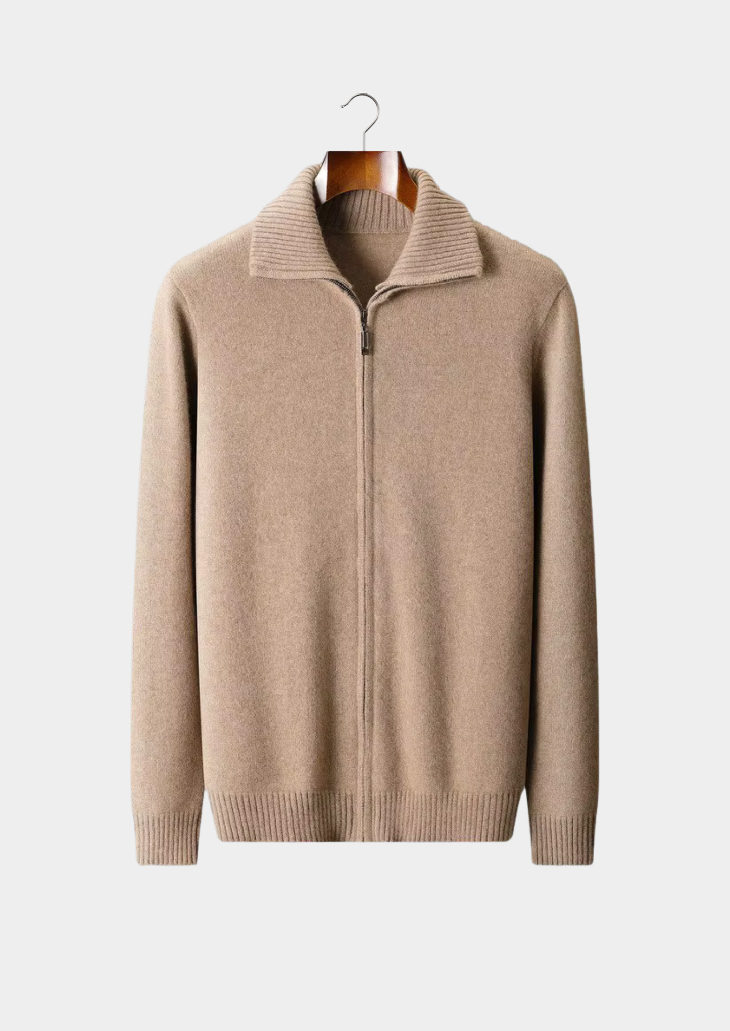 Pure Cashmere Beige Funnel Neck Cardigan | Vallentty