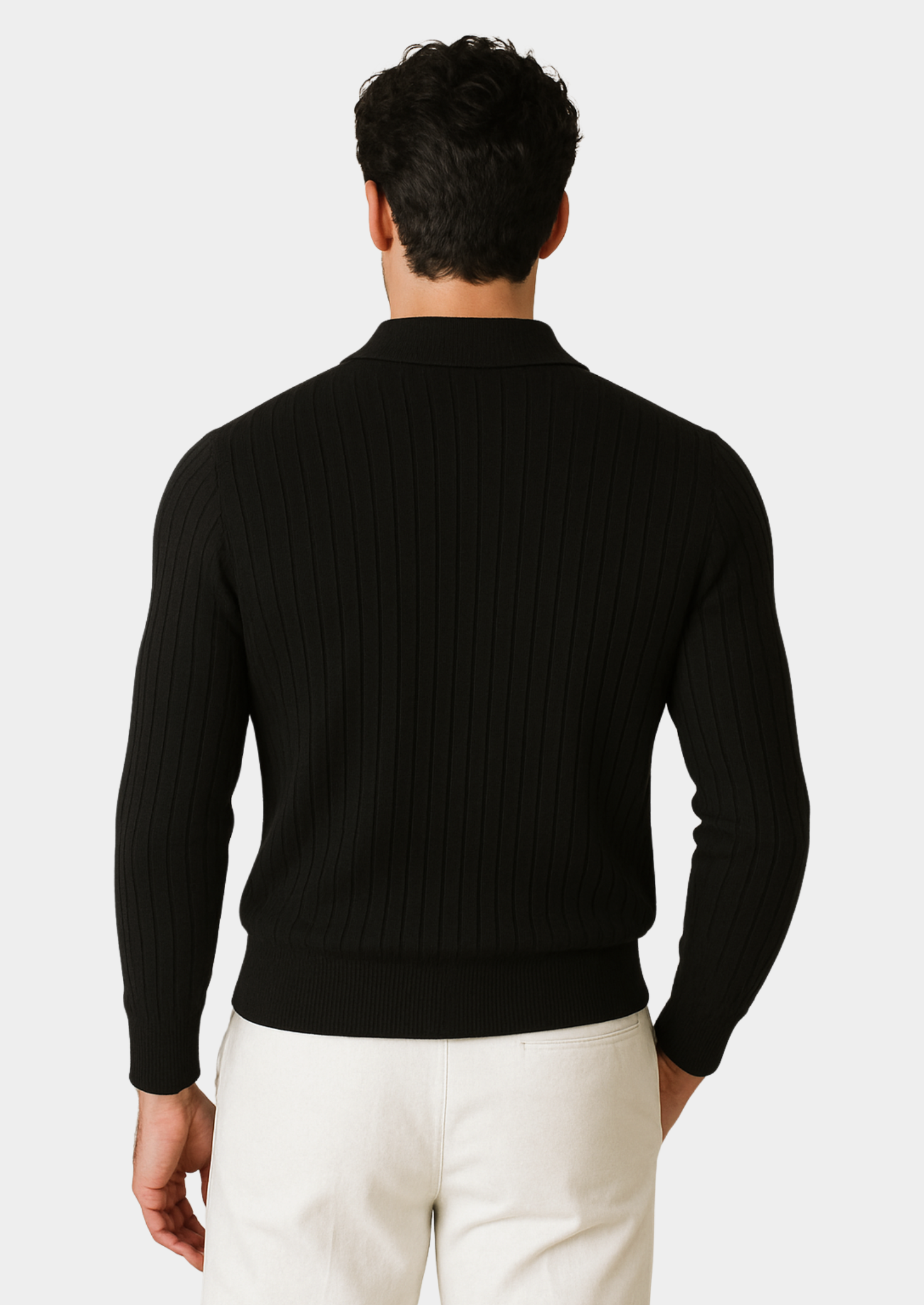 Black Buttonless Ribbed Polo | Vallentty