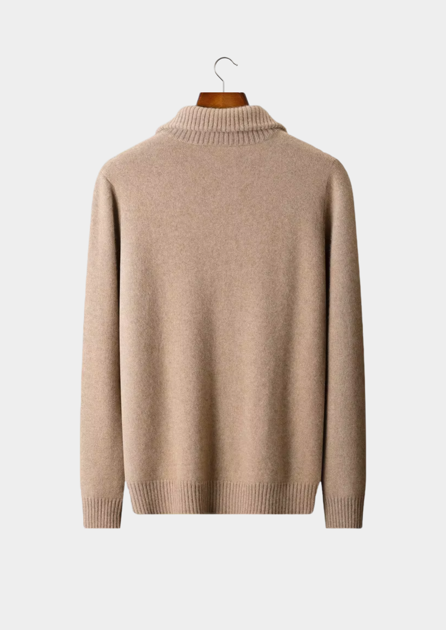 Pure Cashmere Beige Funnel Neck Cardigan | Vallentty