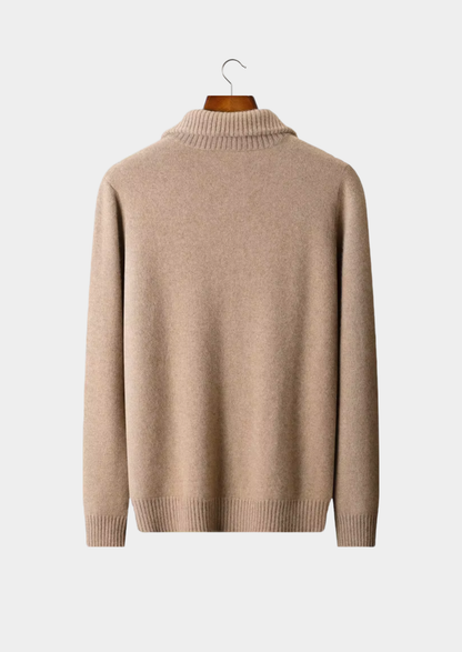 Pure Cashmere Beige Funnel Neck Cardigan | Vallentty