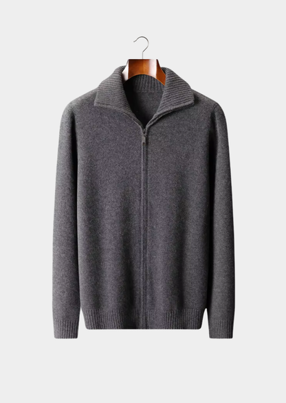 Pure Cashmere Dark Gray Funnel Neck Cardigan | Vallentty