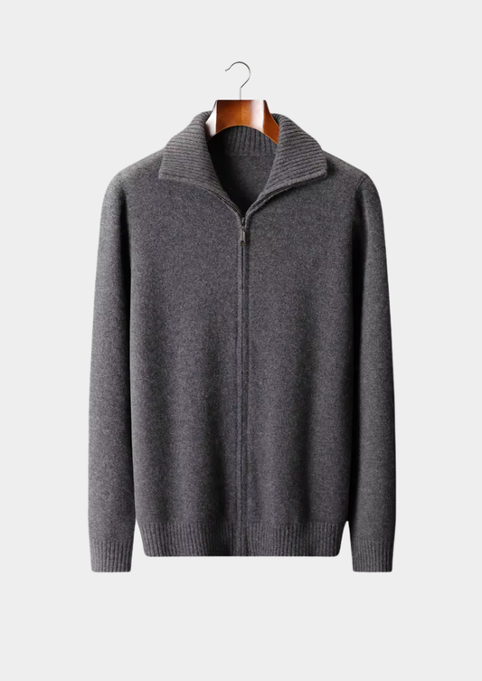 Pure Cashmere Dark Gray Funnel Neck Cardigan | Vallentty