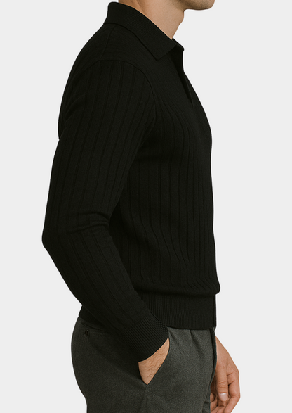 Black Buttonless Ribbed Polo | Vallentty