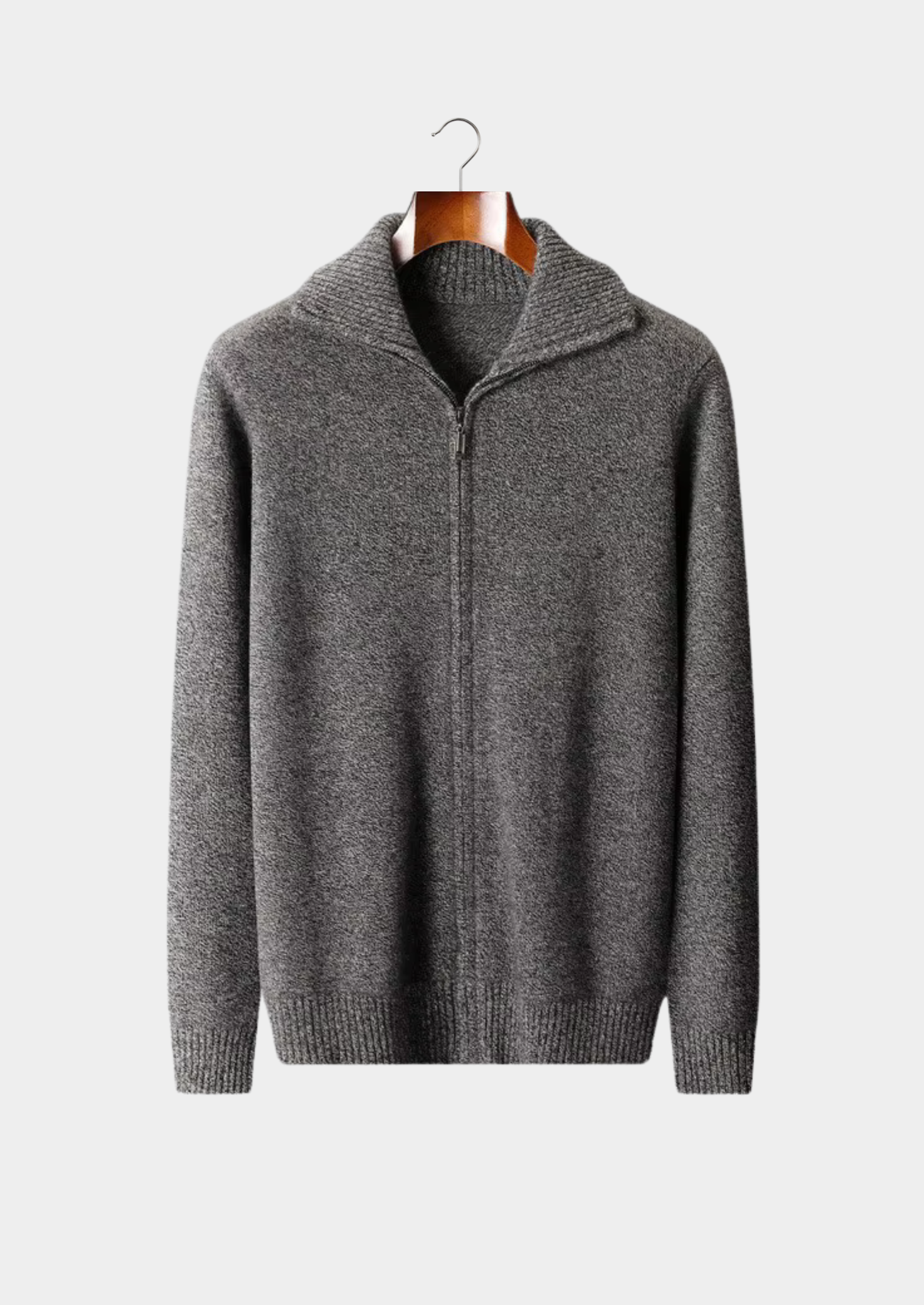 Pure Cashmere Heather Gray Funnel Neck Cardigan | Vallentty