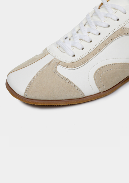 White Retro Hybrid Suede Leather Runner | Vallentty