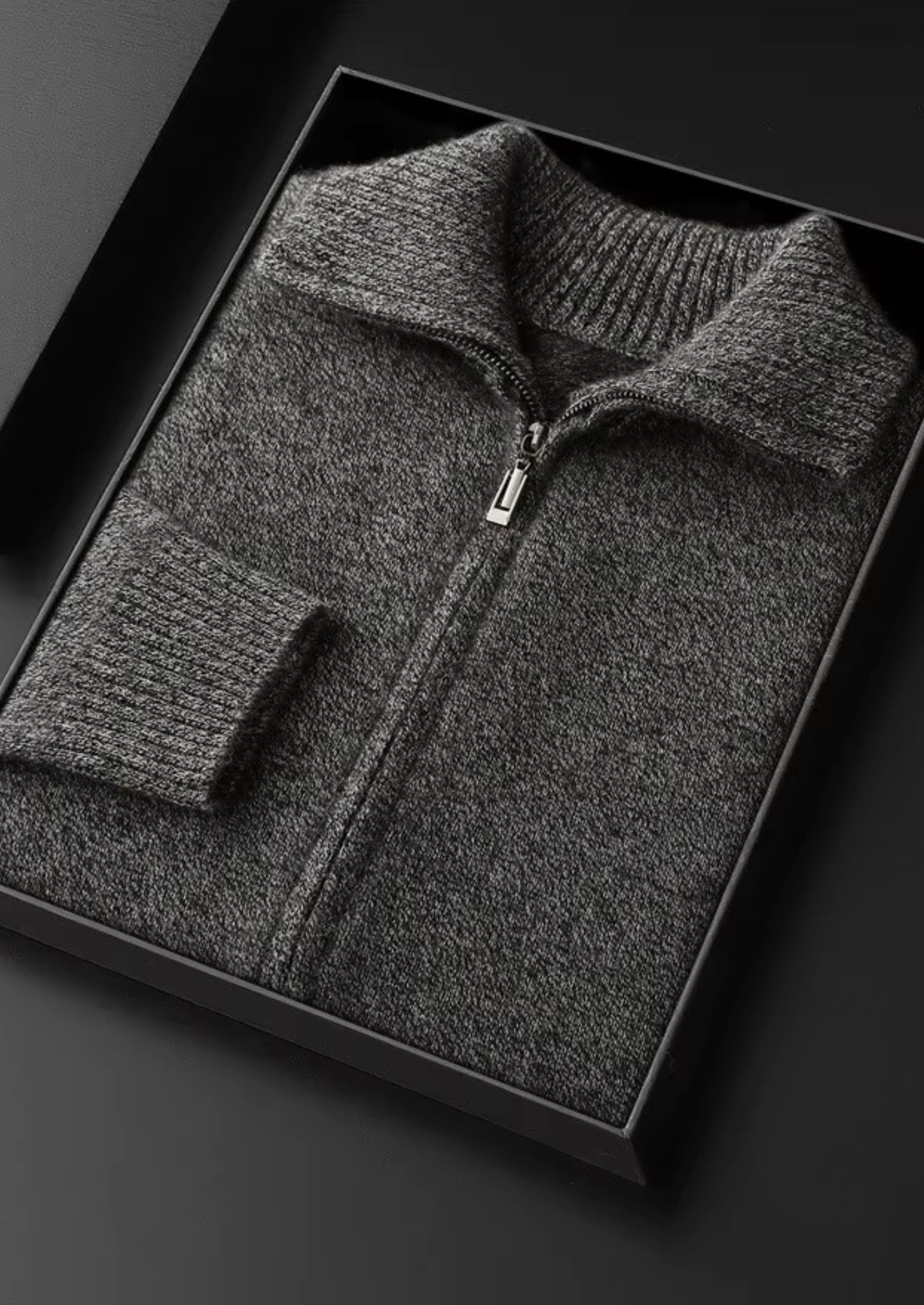 Pure Cashmere Heather Gray Funnel Neck Cardigan | Vallentty