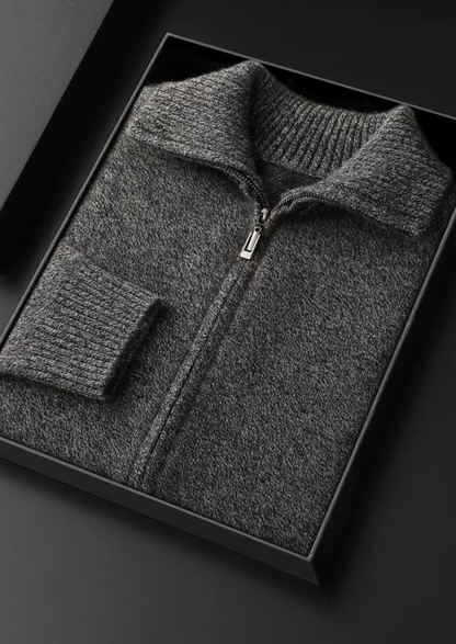 Pure Cashmere Heather Gray Funnel Neck Cardigan | Vallentty