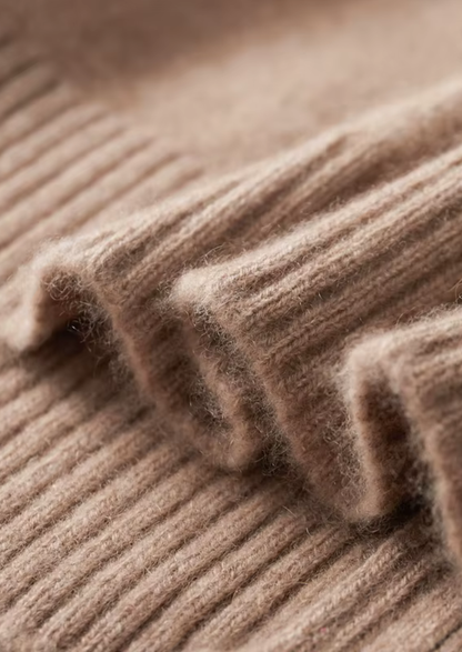 Pure Cashmere Beige Funnel Neck Cardigan | Vallentty