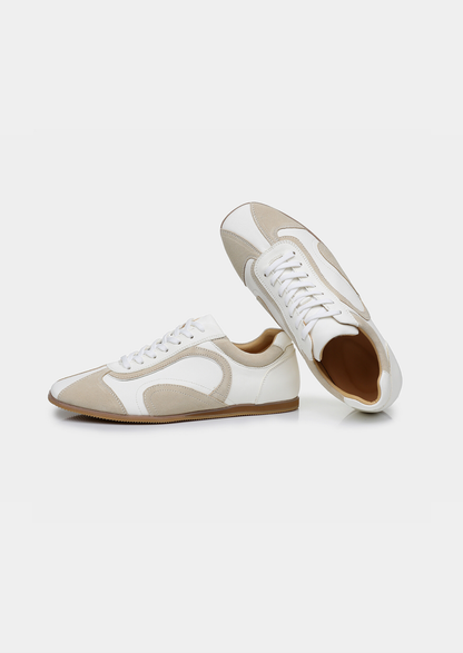 White Retro Hybrid Suede Leather Runner | Vallentty