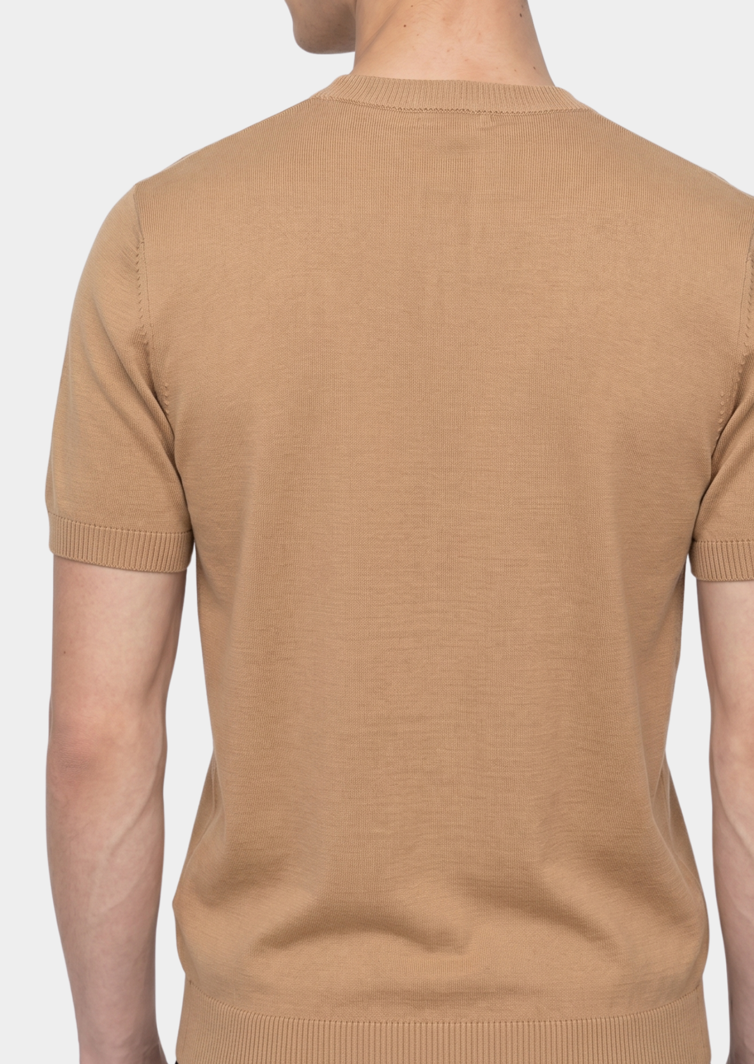 Essential Beige Knitted Crewneck T-Shirt | Vallentty