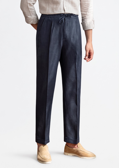 Drawstring Coastal Trousers - Navy Blue | Vallentty