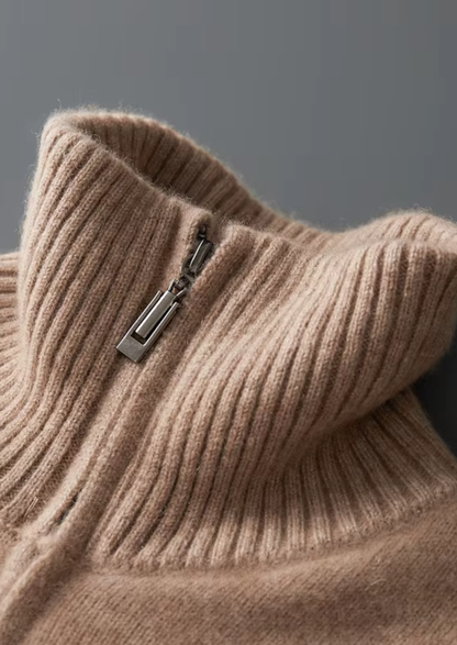 Pure Cashmere Beige Funnel Neck Cardigan | Vallentty