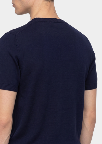 Essential Navy Blue Knitted Crewneck T-Shirt | Vallentty