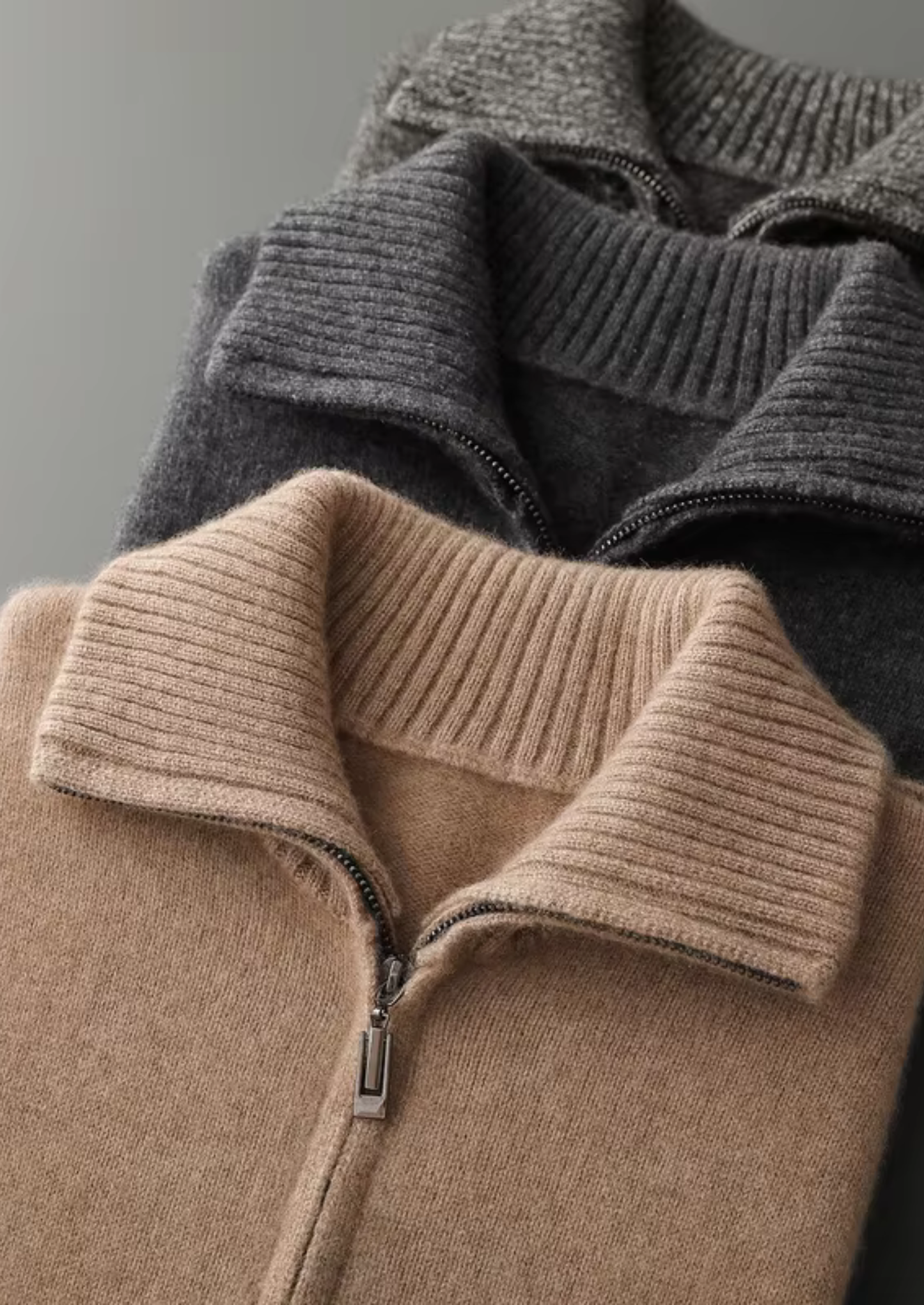 Pure Cashmere Dark Gray Funnel Neck Cardigan | Vallentty