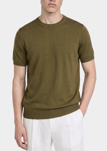 Essential Olive Knitted Crewneck T-Shirt | Vallentty