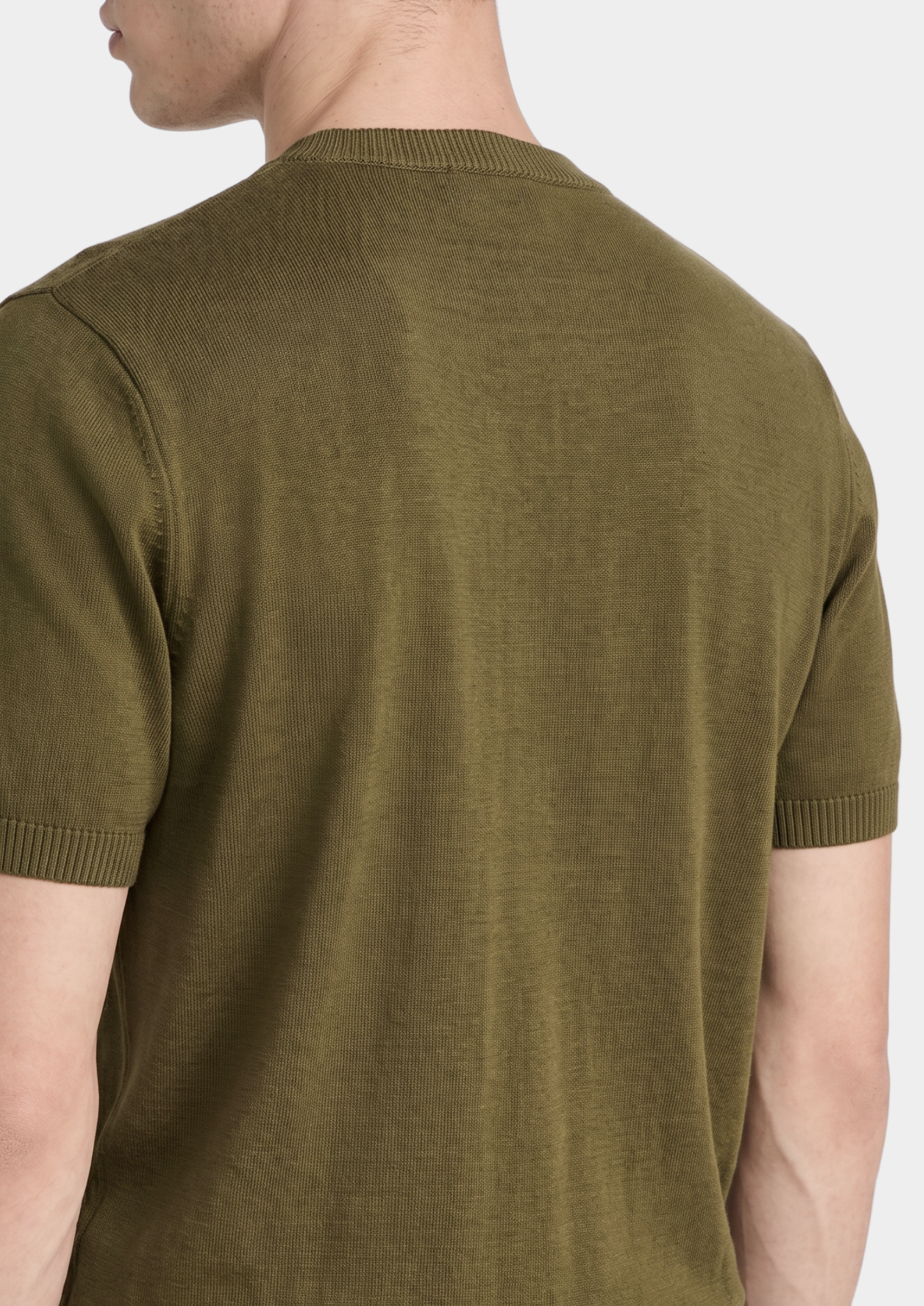 Essential Olive Knitted Crewneck T-Shirt | Vallentty
