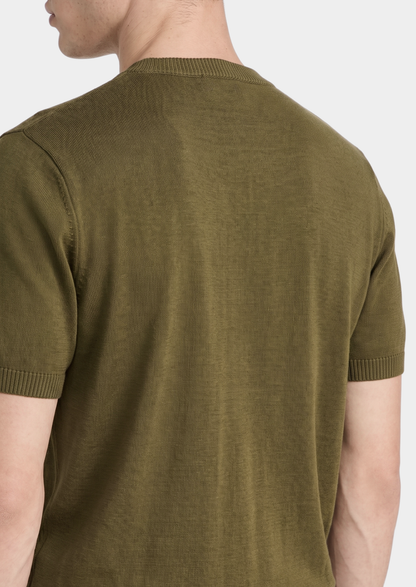 Essential Olive Knitted Crewneck T-Shirt | Vallentty