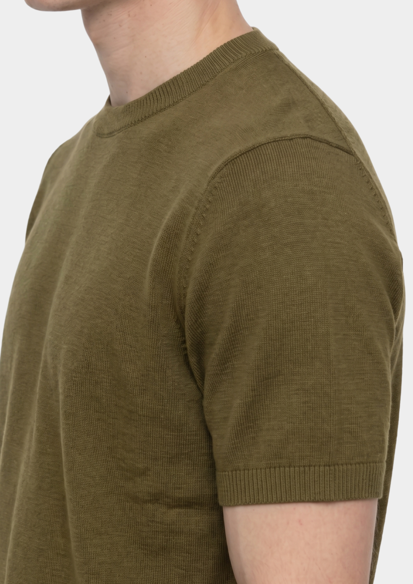 Essential Olive Knitted Crewneck T-Shirt | Vallentty