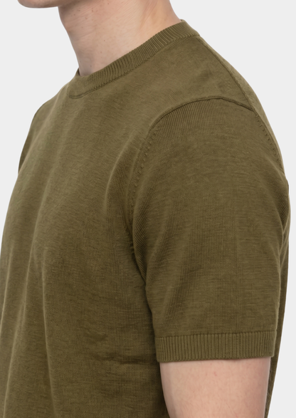 Essential Olive Knitted Crewneck T-Shirt | Vallentty