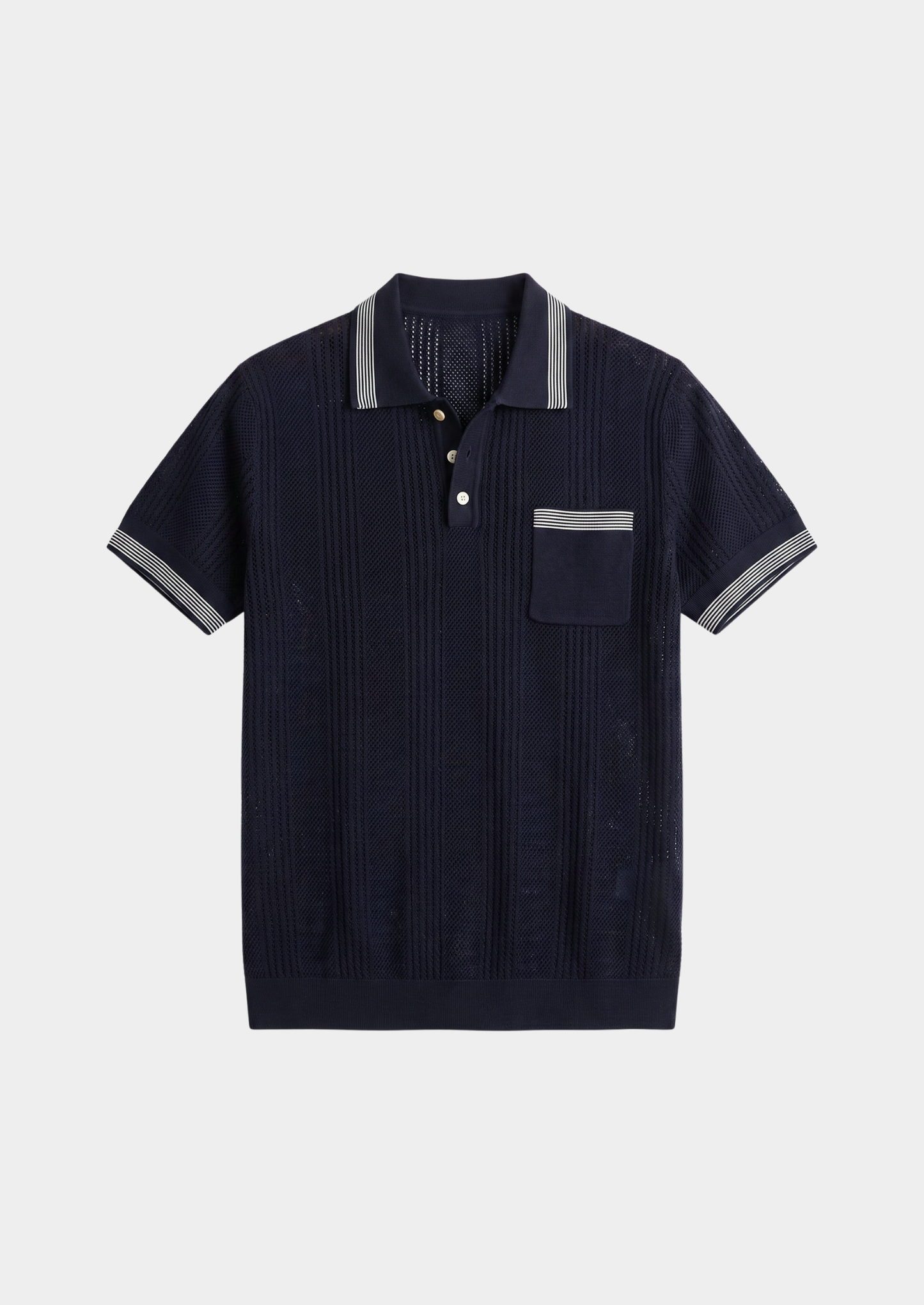 Leon Navy Blue Open Knit Lightweight Polo | Vallentty