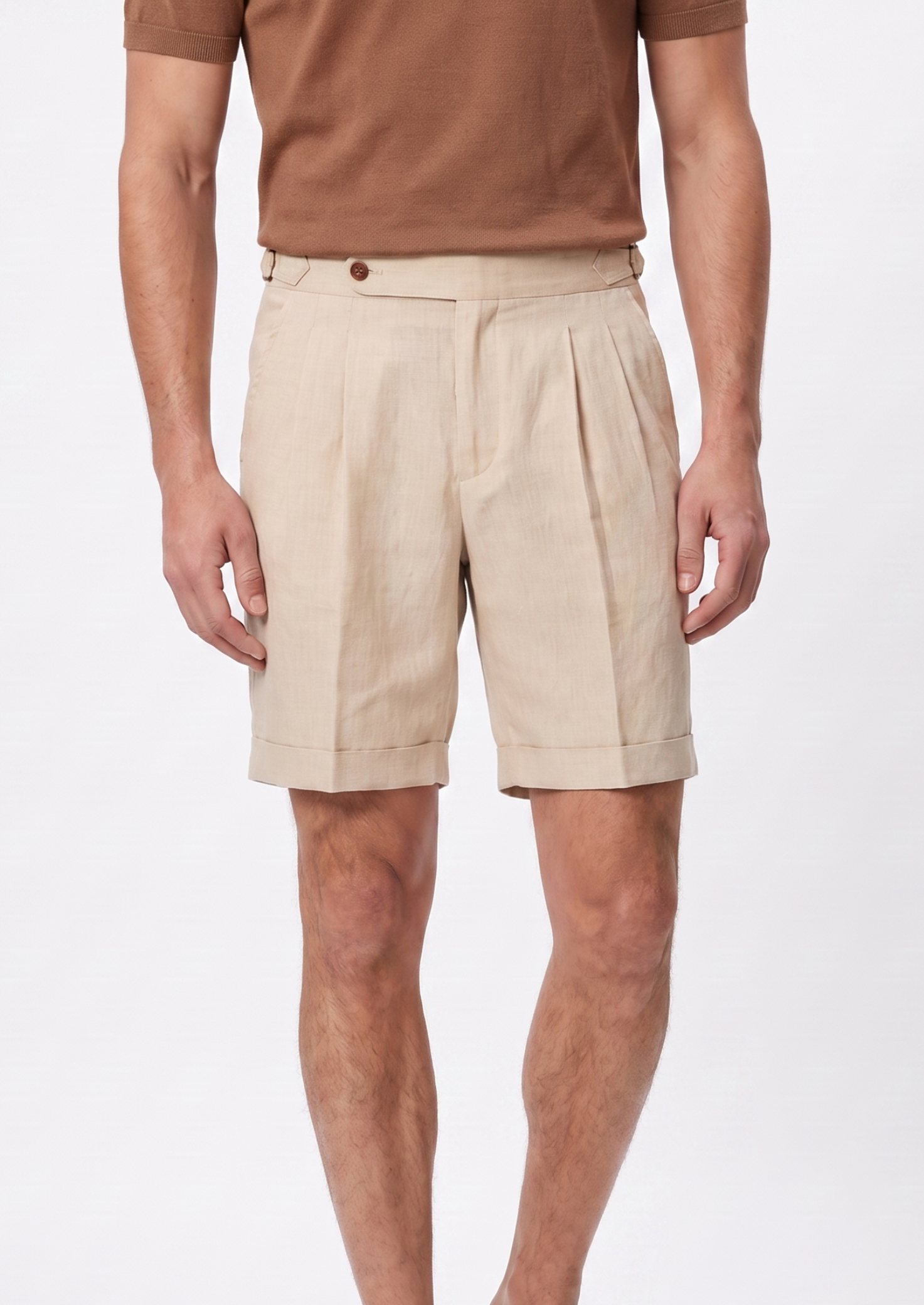 Sand Pleated Linen Seaside Shorts | Vallentty