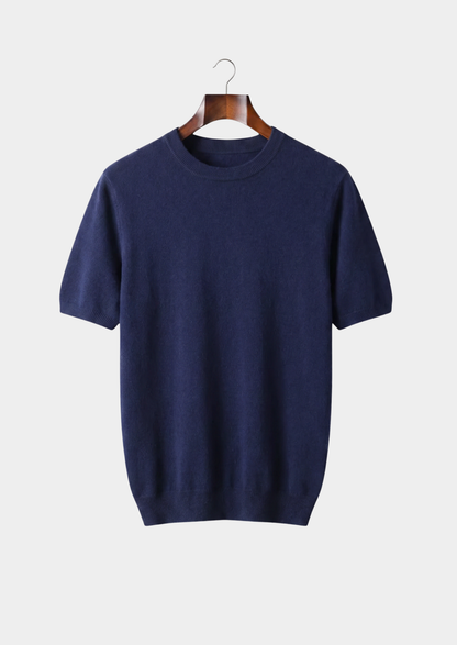 Premium Cashmere Classic Crewneck T-Shirt - Navy Blue | Vallentty