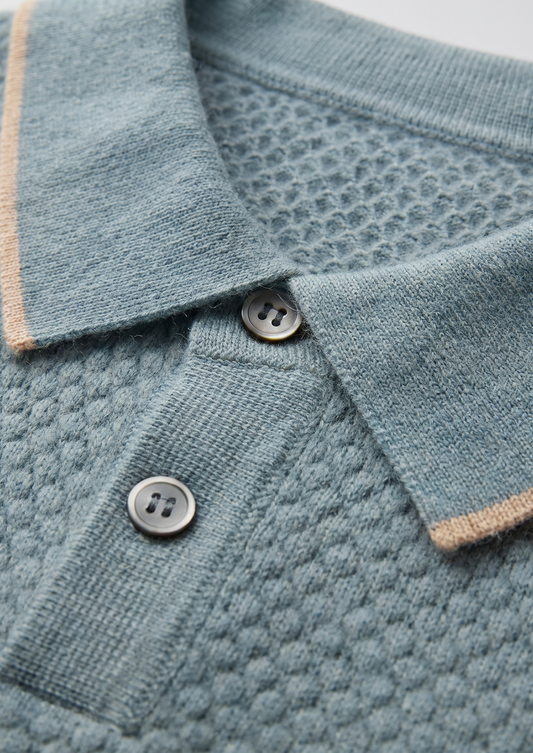 Premium Cashmere Sea Blue Two-Tone Polo | Vallentty