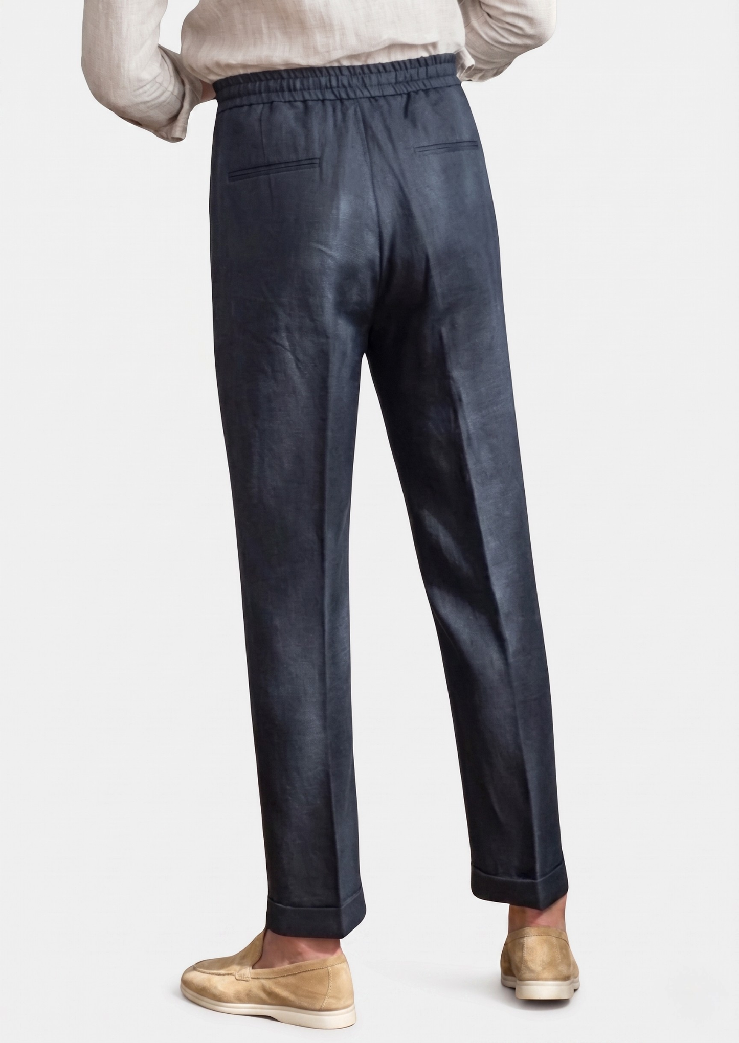 Drawstring Coastal Trousers - Navy Blue | Vallentty
