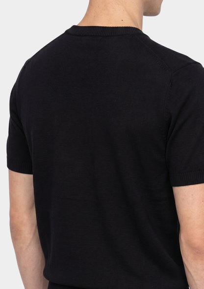 Essential Black Knitted Crewneck T-Shirt | Vallentty