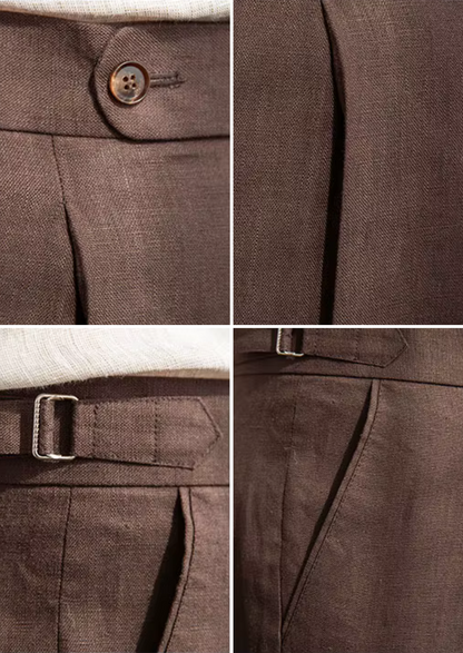 Tuscany Pleated Coastal Trousers - Dark Brown | Vallentty