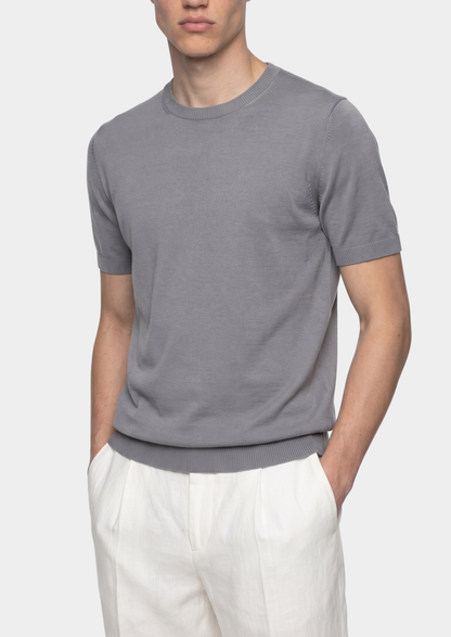 Essential Fog Gray Knitted Crewneck T-Shirt | Vallentty